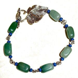 2/$20, Green Aventurine Bracelet, Genuine Gemstone + Antique Silver Grape Leaf